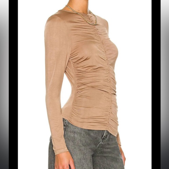 Brown/Tan SMALL Faiza Ruched Top from MINKPINK - Picture 2 of 5